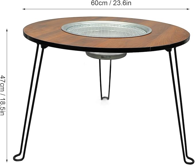 🌟 Mesa Redonda Plegable con Parrilla de Carbón – ¡La Comodidad y el Sabor en un Solo Producto!