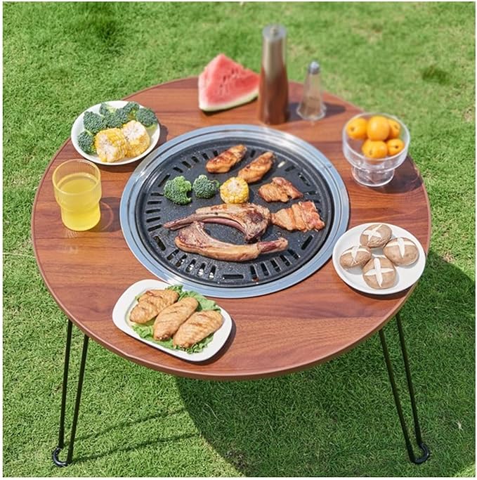 🌟 Mesa Redonda Plegable con Parrilla de Carbón – ¡La Comodidad y el Sabor en un Solo Producto!